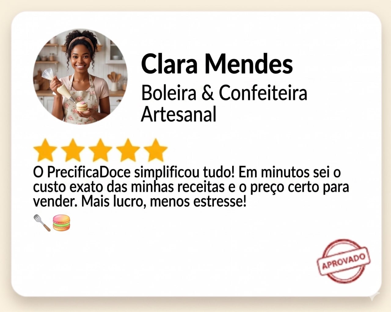 Depoimento enviado por cliente sobre a PrecificaDoce